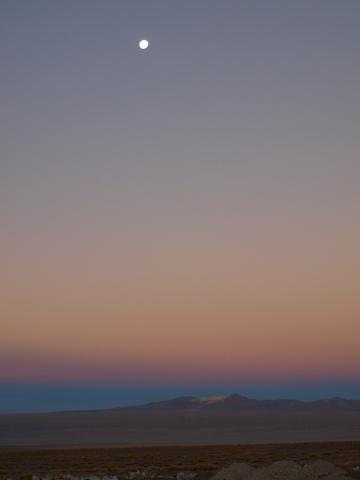 Moon and Sunset on Salar de Uyuni trip in Bolivia