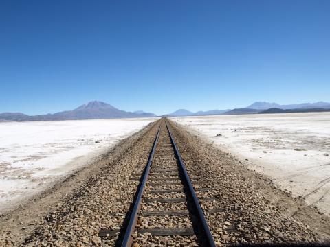Railroad Through Salt Flats on Salar de Uyuni trip in Bolivia